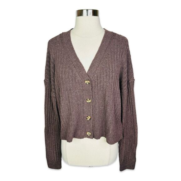 Freshman 1996 Brown Knit Button-Down Cropped Cardigan Sweater - Size XL - Picture 1 of 5